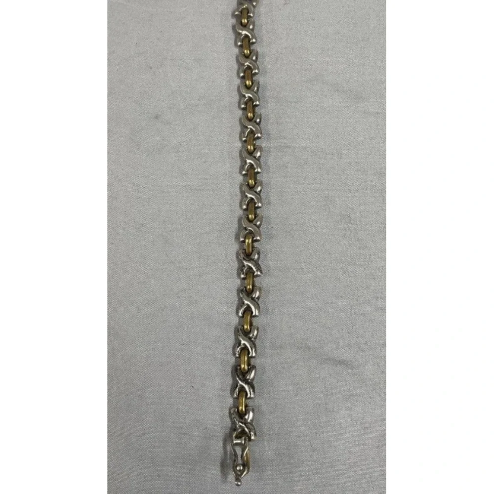 Taxco Mexico 925 Sterling Silver Two Tone X Link Bracelet Vintage 7.25 Inch - Picture 1 of 5